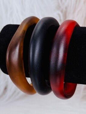 Vintage BoHo Chic LOT Set of 3 Black Rust Amber Ombre Colored BANGLE BRACELET